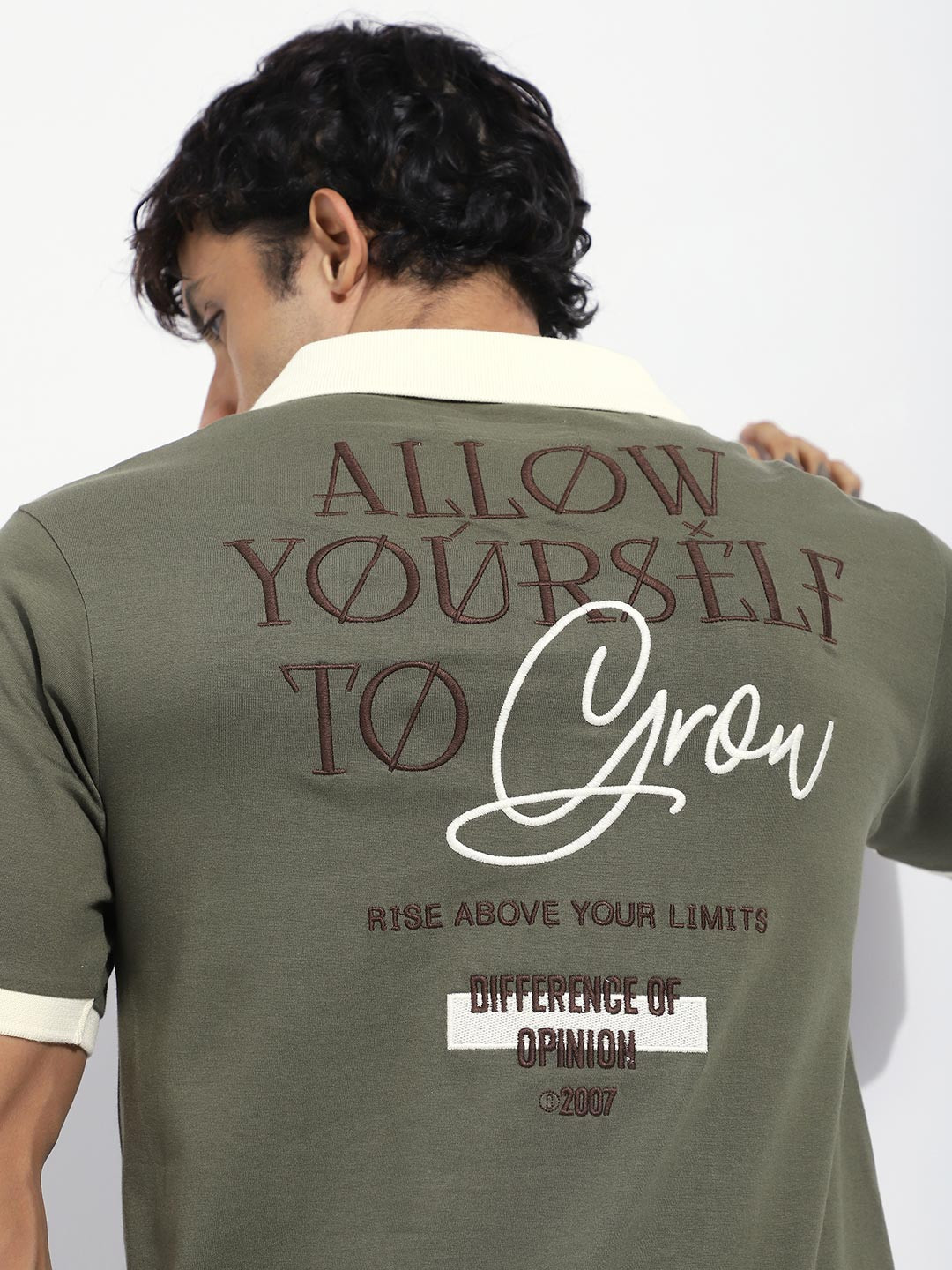 Difference of Opinion Men Relaxed Fit Embroidery V-Neck Polo Tshirt