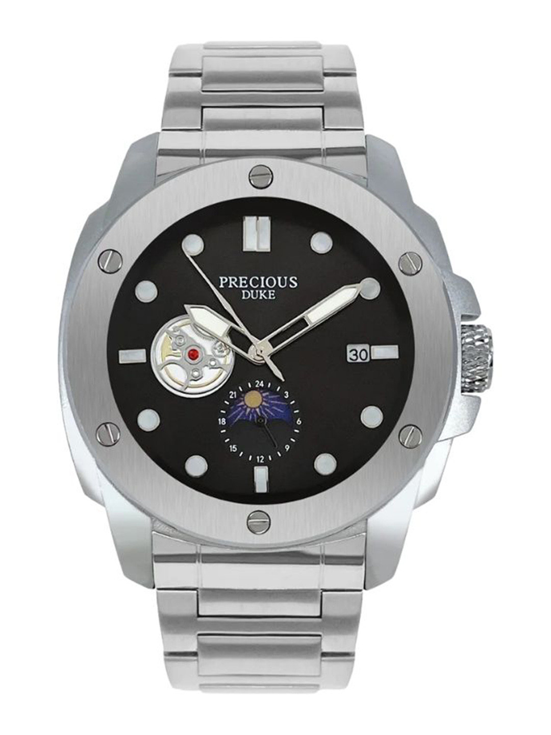 Precious Duke Men Stainless Steel Straps Analogue Watch PD_812407392162-Silver-Black