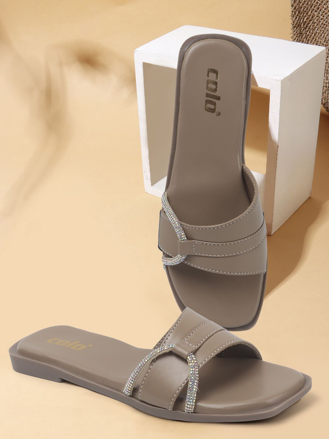 Colo Women Square Toe Embellished Open-Toe Flats