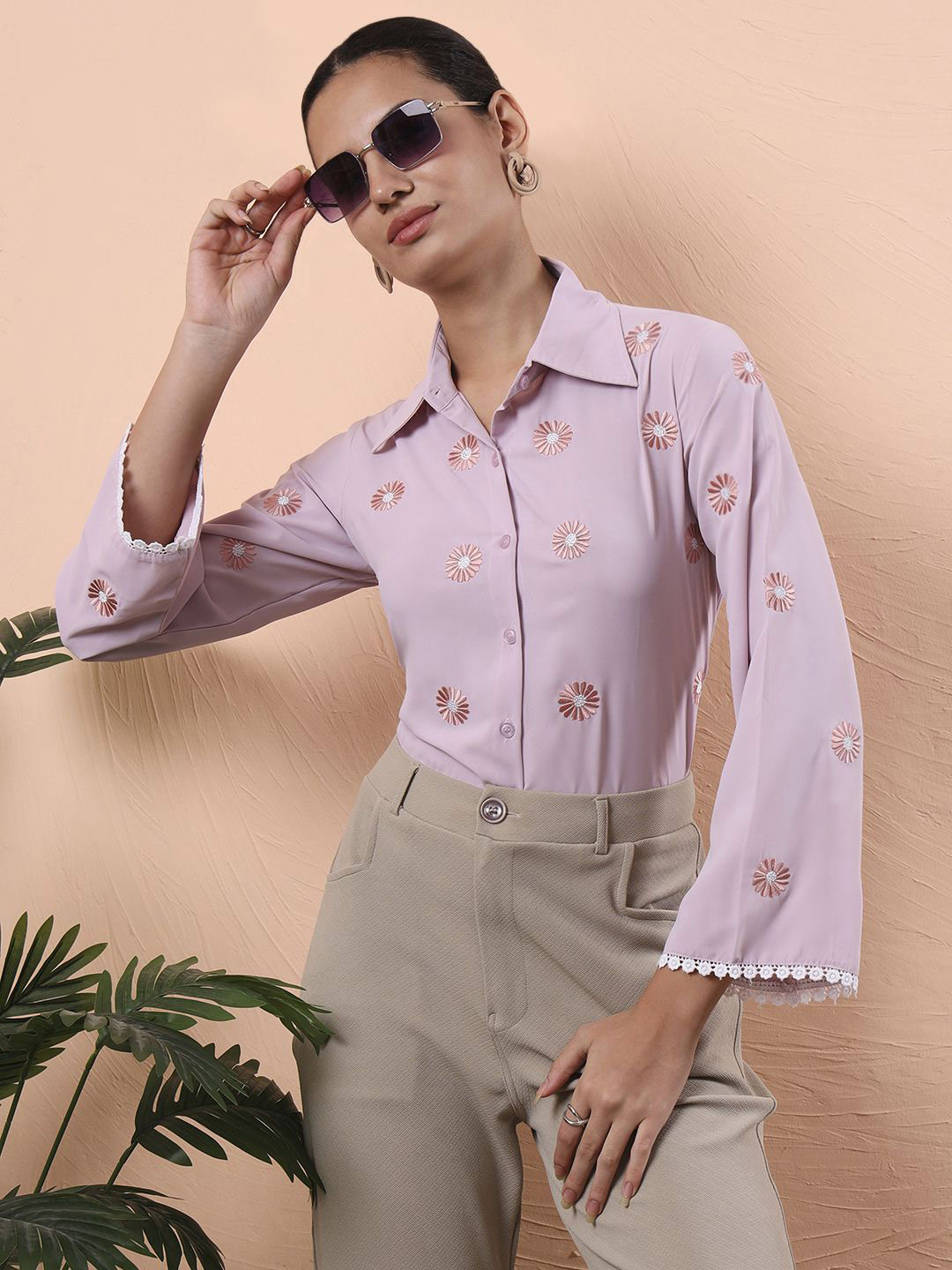 All About You Formals Women Floral Self Design Spread Collar Casual Shirt
