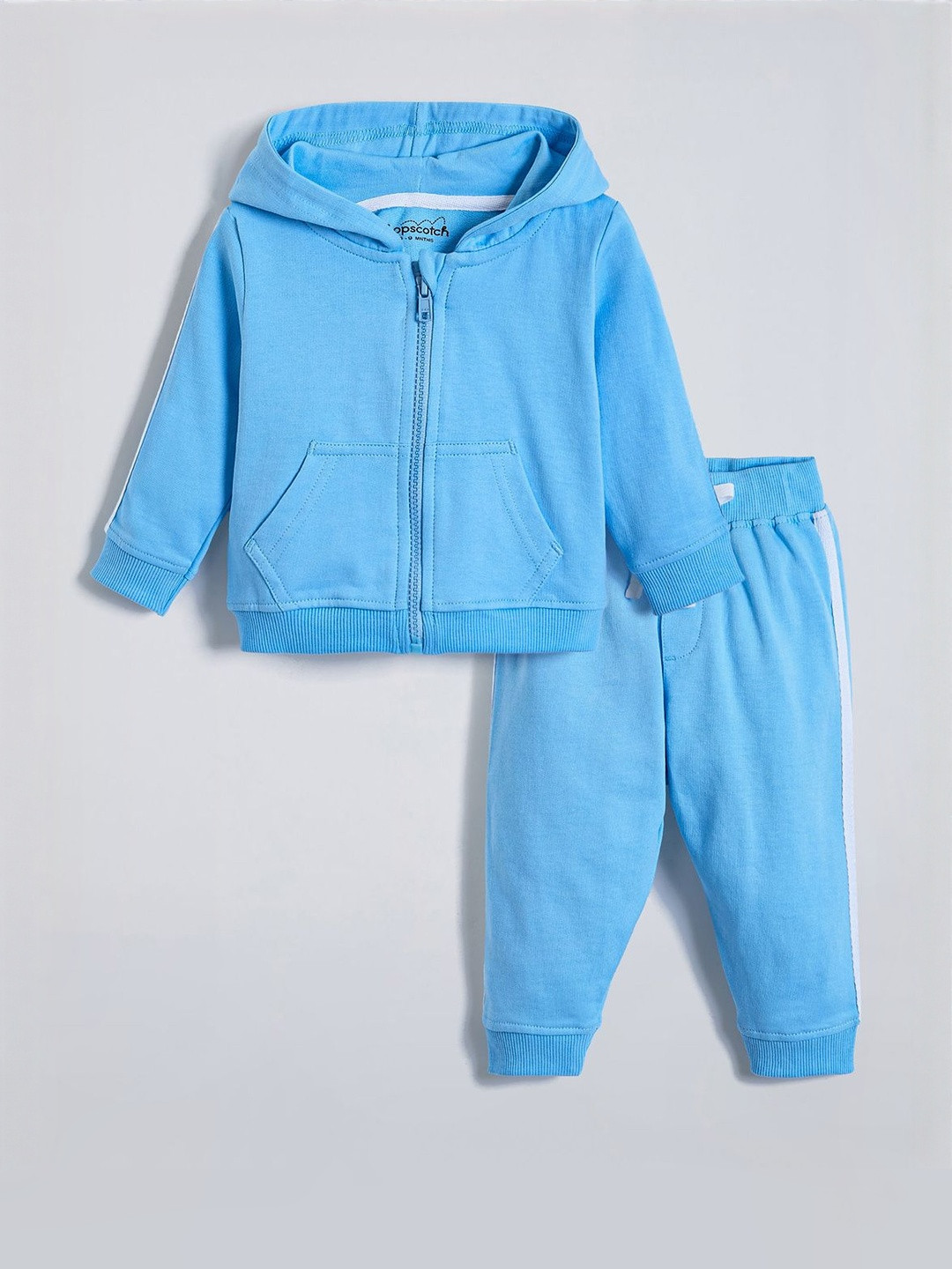 Hopscotch Unisex Kids Solid Cotton Zip Hoodie Clothing Set