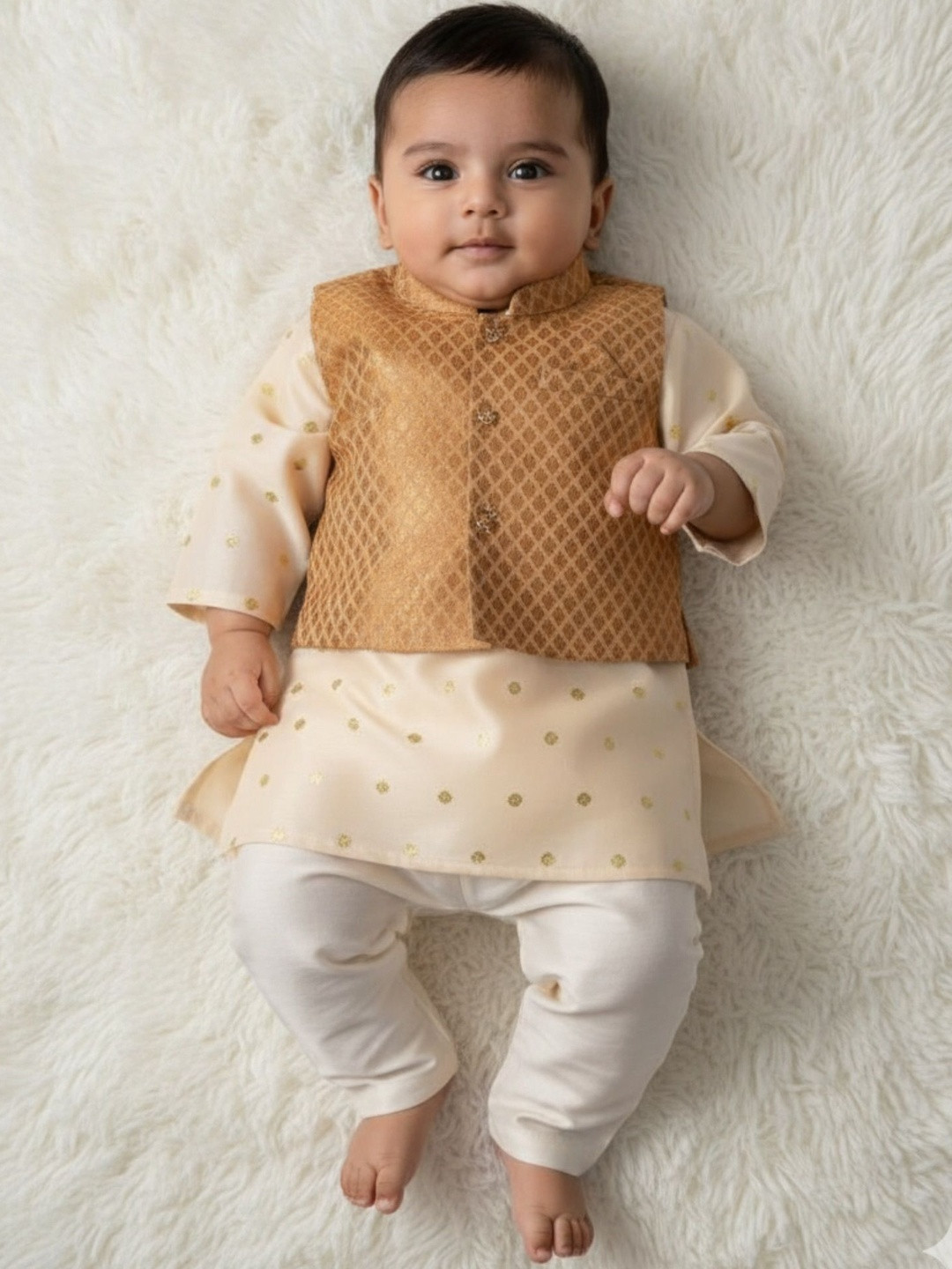 Sangria Boys Pure Silk White Zari Kurta With Pyjamas Kurta Set