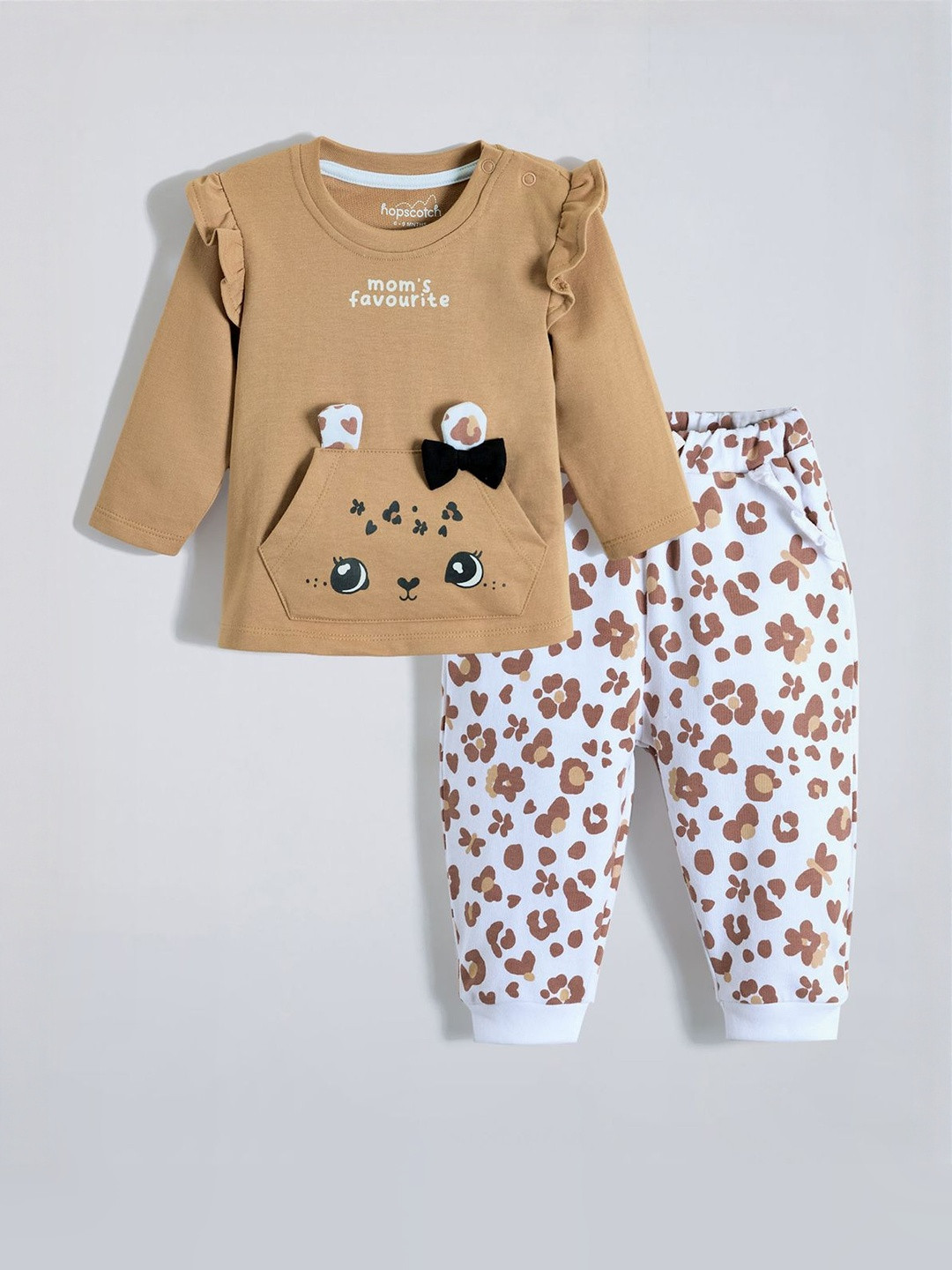 Hopscotch Girls Animal Face Printed Cotton Clothing Set