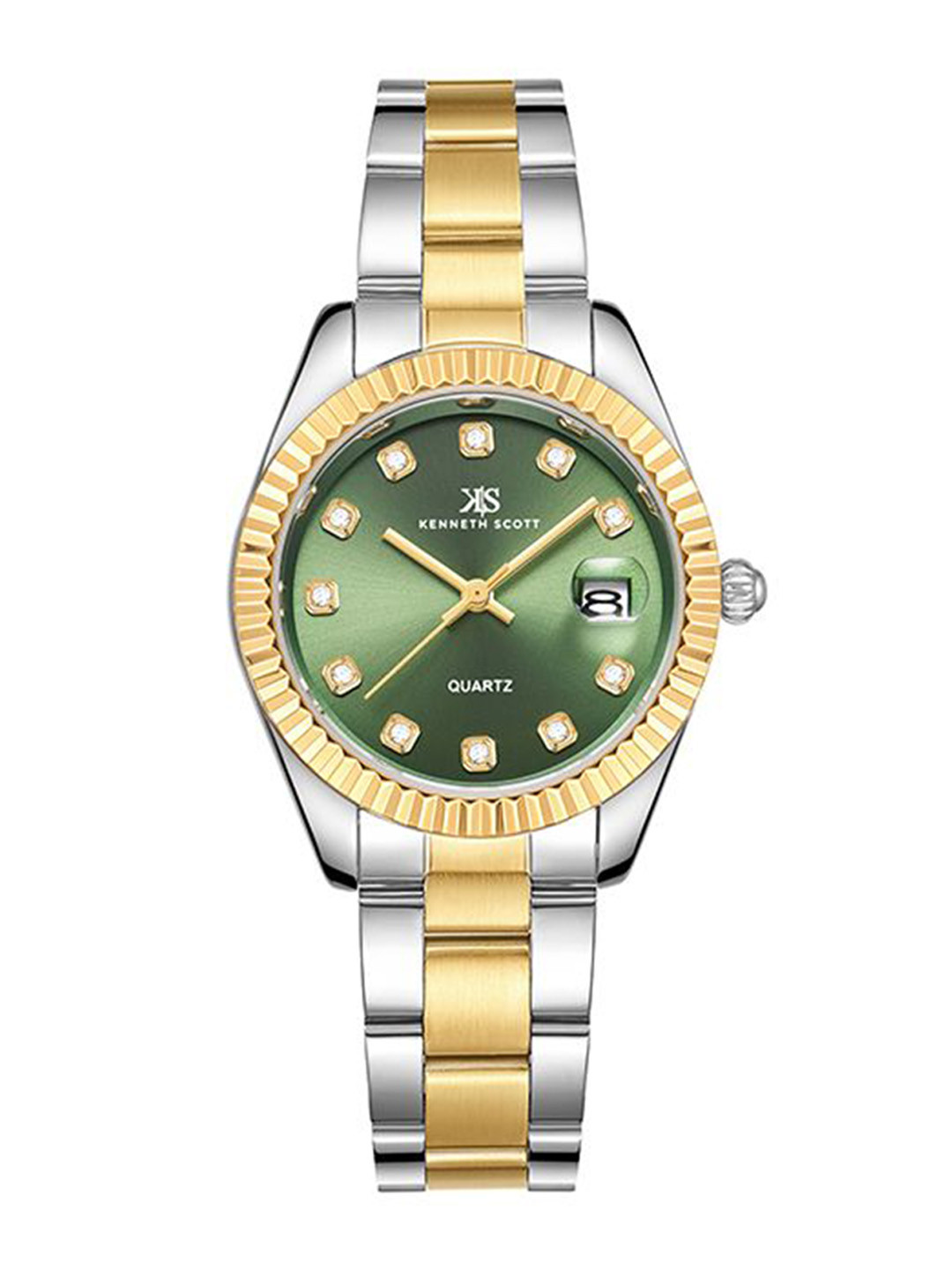 KENNETH SCOTT Women Embellished Dial & Stainless Steel Straps Analogue Watch K23546-TBTG