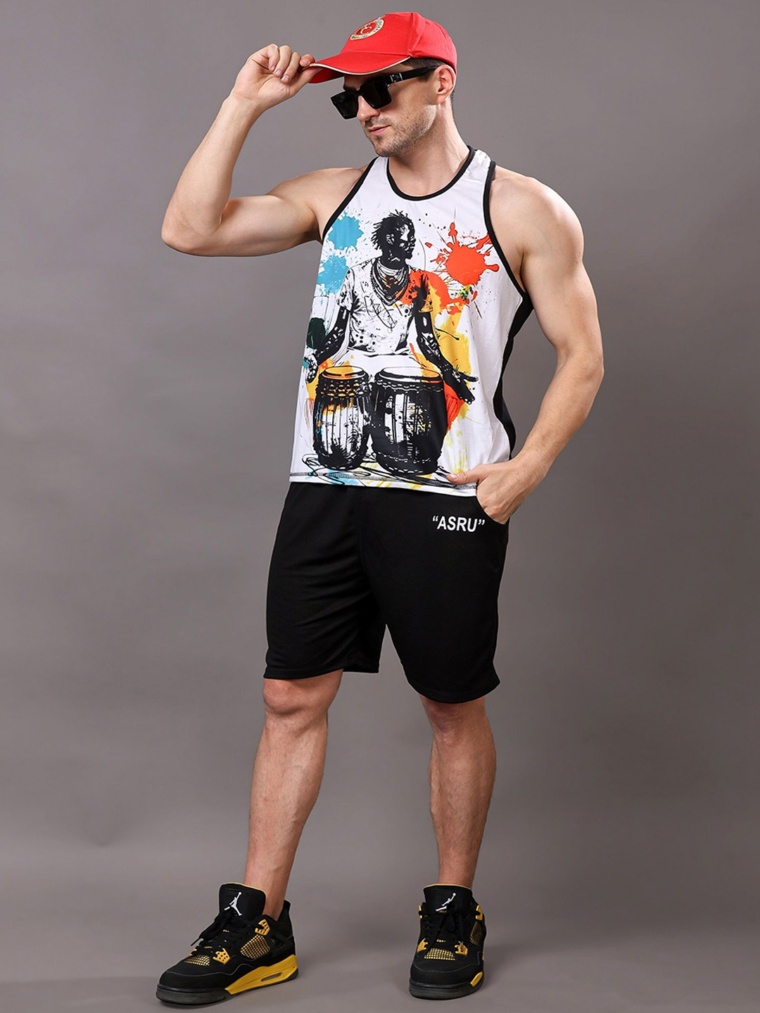 YELLOW TREE Men Printed Scoop Neck Sleeveless Gym Vests YT Tabla Print Vest _M