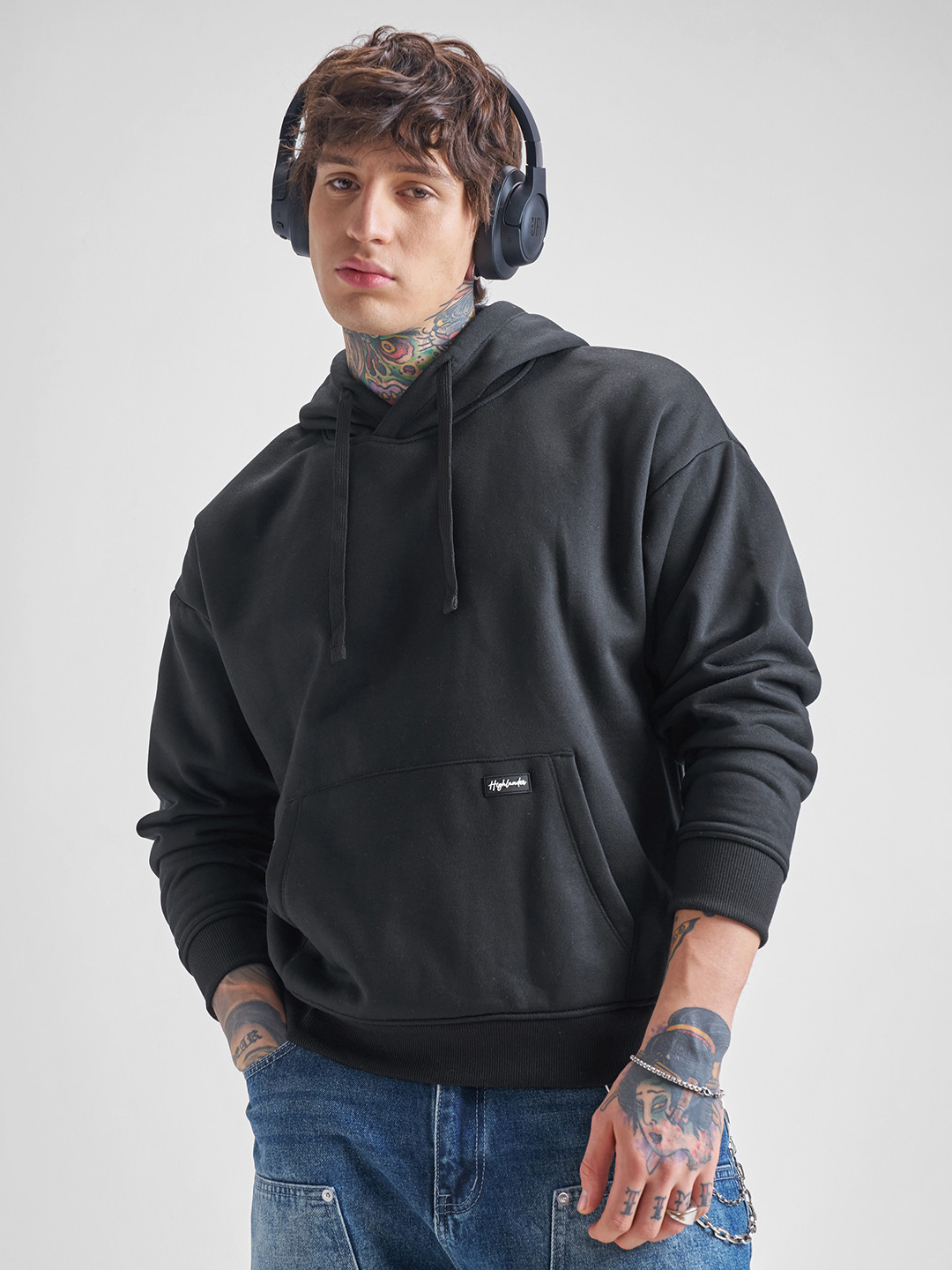 HIGHLANDER Black Hooded Oversized Sweatshirt