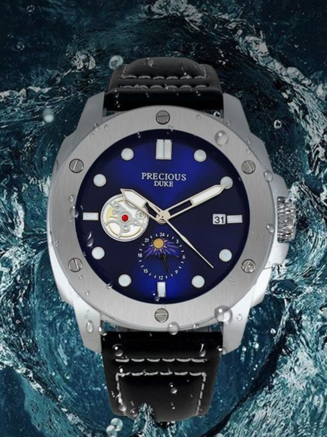 Precious Duke Men Dial & Leather Straps Analogue Watch PD_904443631408-Grey-Blue-Black