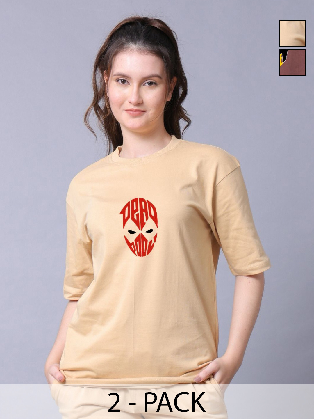 Lazy Lush Unisex Pack of 2 Deadpool Graphic Printed Pure Cotton Oversized T-shirts