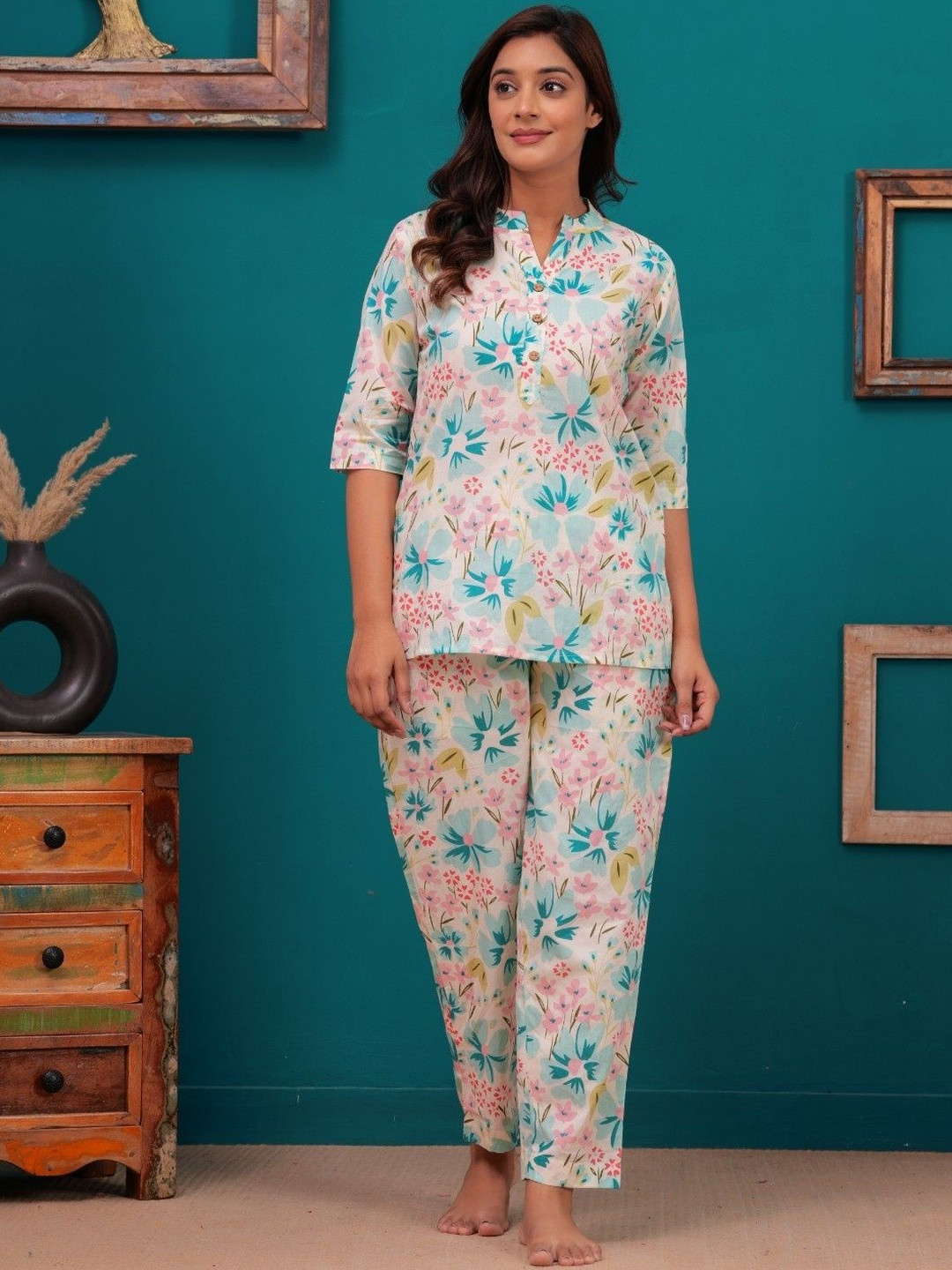 FASHION CLOUD Women Floral Printed Pure Cotton Night suit