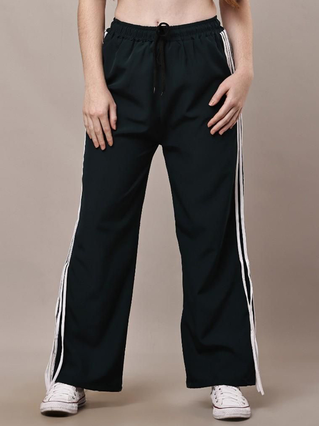 Bright Nex Women Striped Relaxed Straight Leg Mid-Rise Flat-Front Regular Trousers