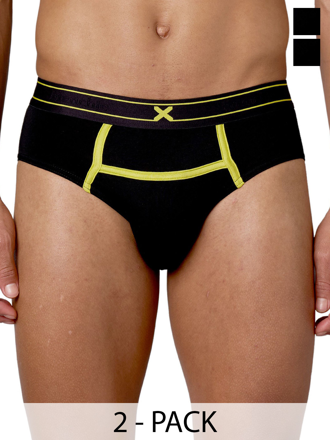 FRENCHIE Men Pack Of 2 Mid-Rise Basic Briefs FR-MI-BF-RIZZ-1X5-BLACK-S-PO2