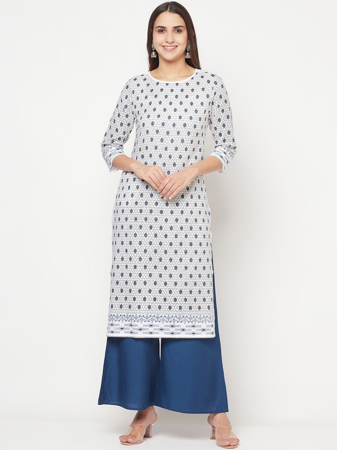 ANIYAH Women White Floral Printed Kurti