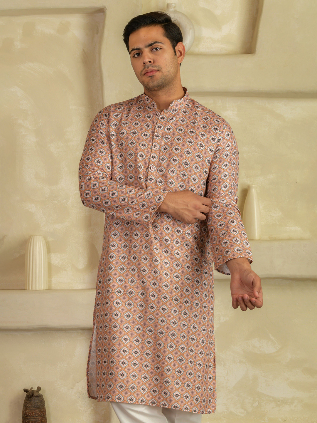 LEMONX Men Geometric Printed Festive Straight Kurta