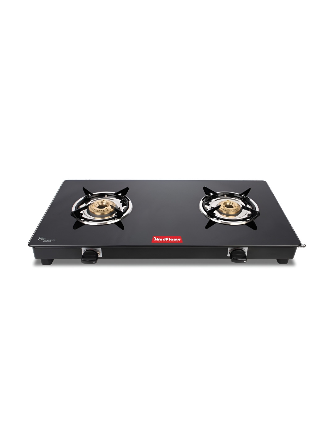 Hindflame 2 Burner Crown Black Toughened Glass Manual Gas Stove