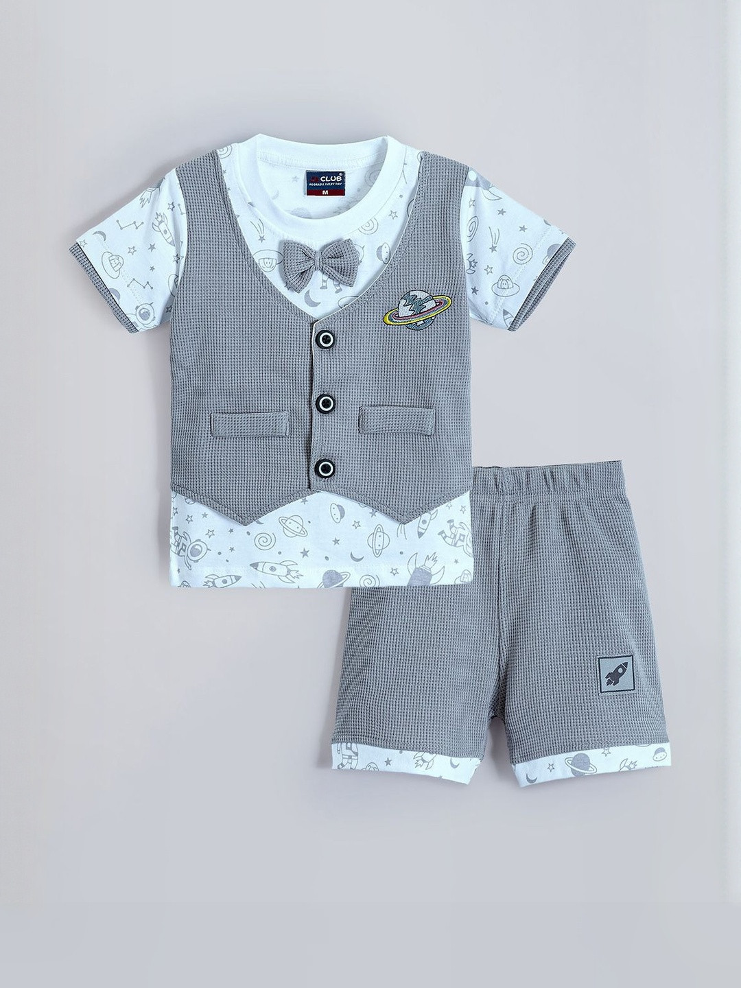Hopscotch Boys Mock Vest Bow Detail Cotton T-shirt & Shorts Set