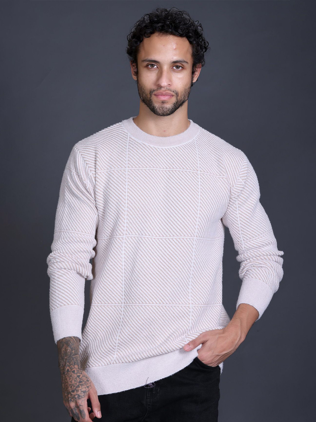 Dzant Men Round Neck Full Sleeve Winter Woollen Pullover Sweater