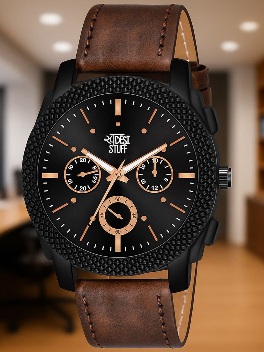 SWADESI STUFF Men Dial & Leather Straps Analogue Date Aperture Watch SDS 137 2034