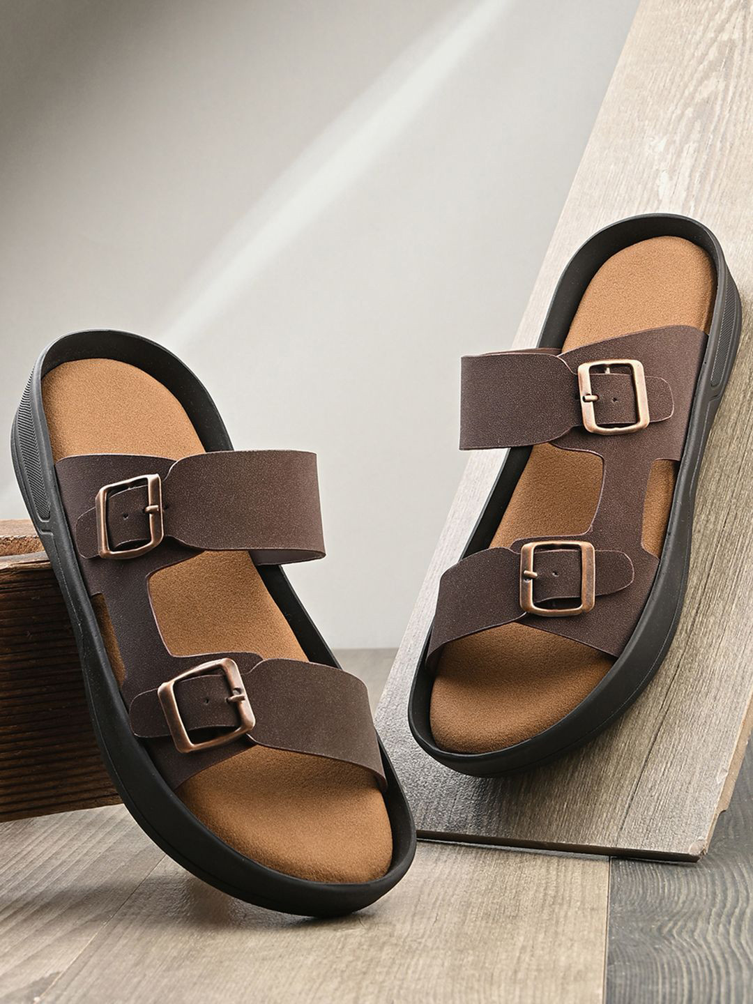 Mactree Men PU Double Buckle Comfort Sandals