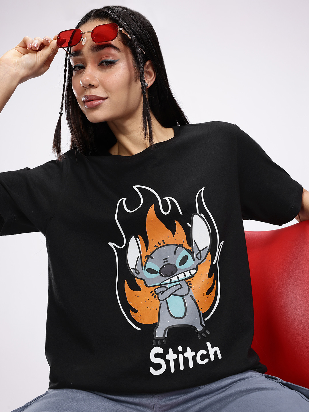 Kook N Keech Disney Lilo & Stitch Printed Pure Cotton Oversized T-shirt