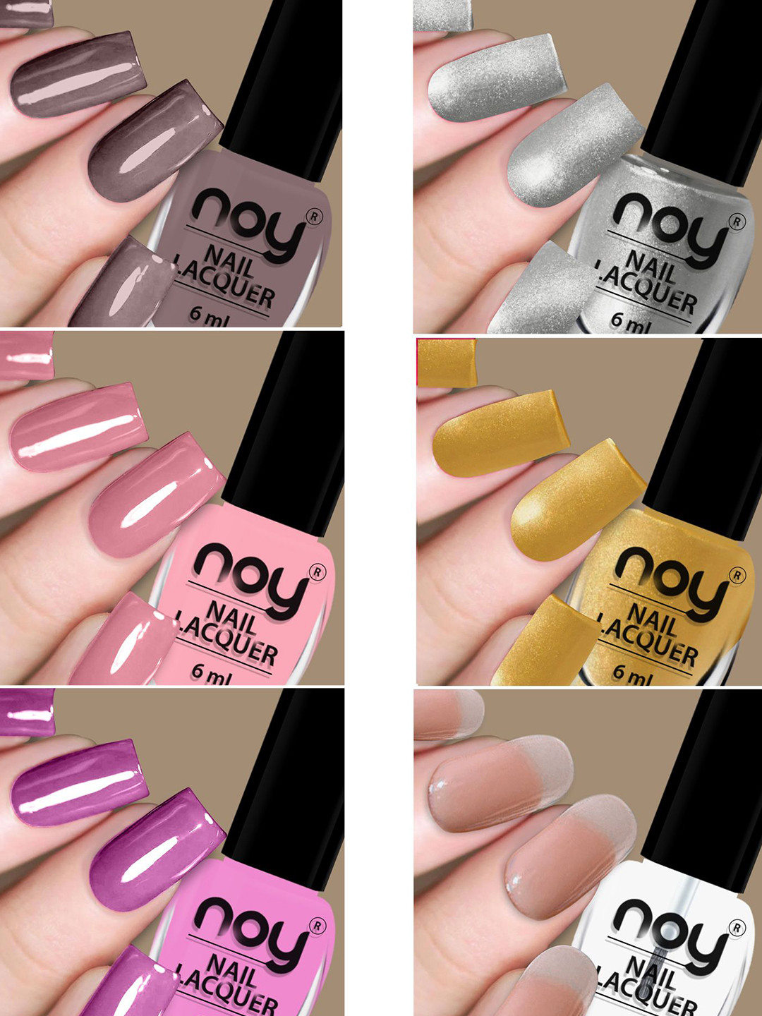 NOY Set Of 6 Quick Dry Long Lasting Glossy Nail Polish - 6 ml Each