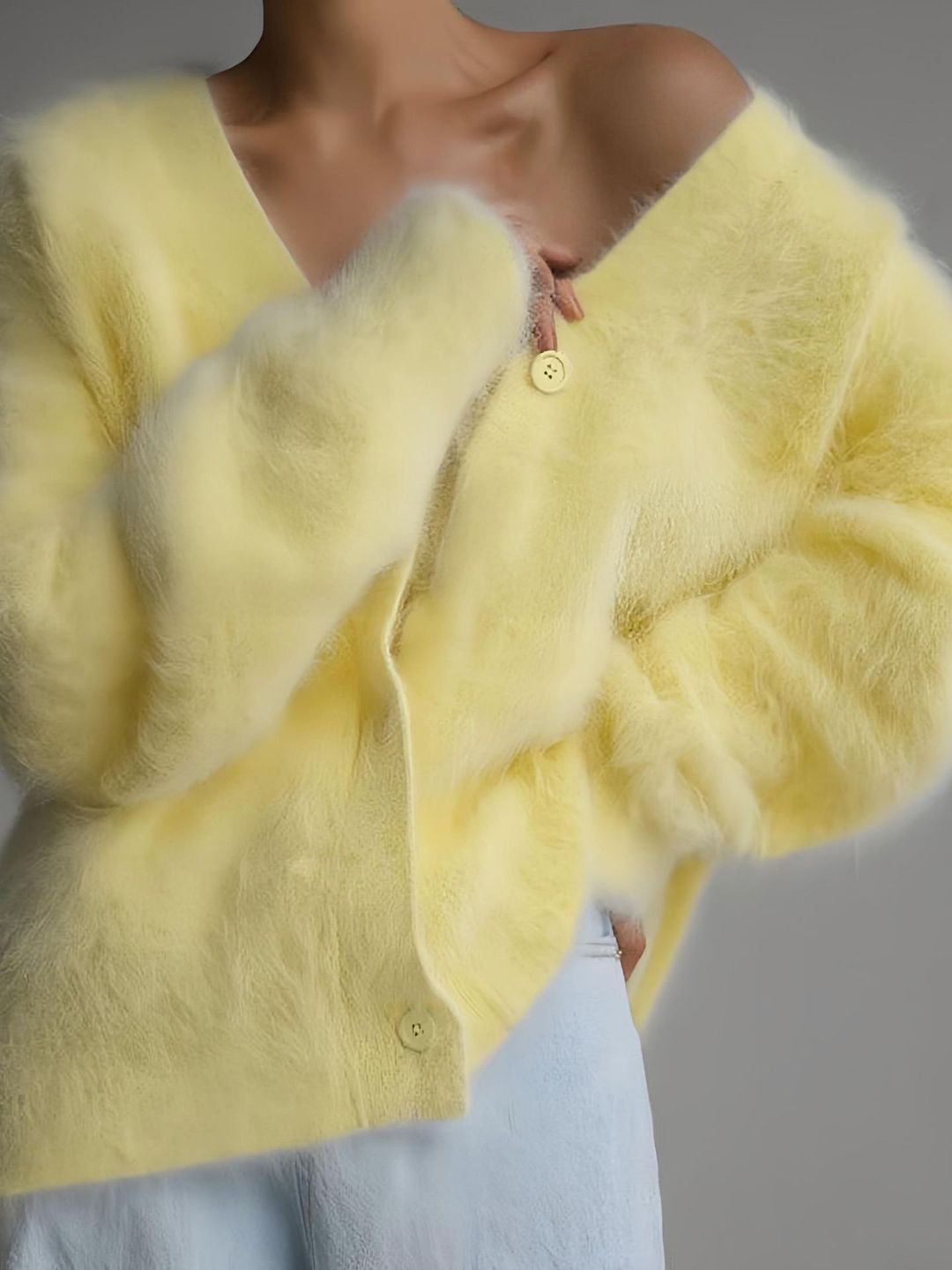 StyleCast Men V-Neck Cardigan with Fuzzy Detail