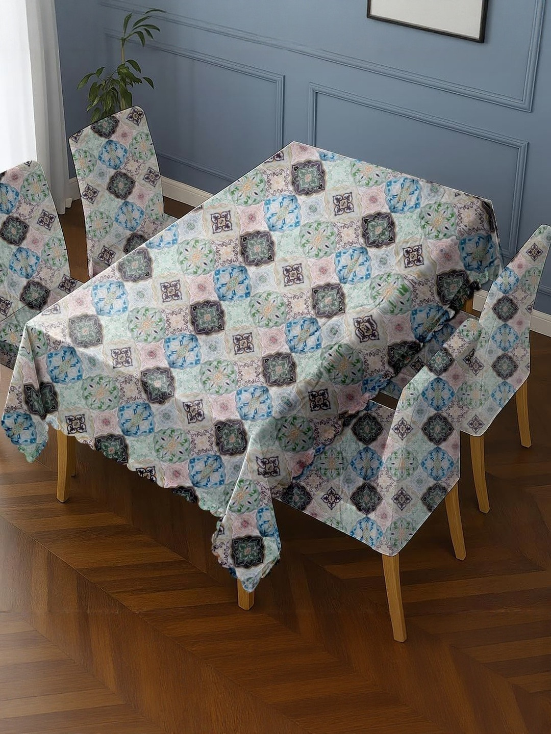 Stylista Multicoloured Floral Dining Table Cover Set With 4 Seater Chair Covers