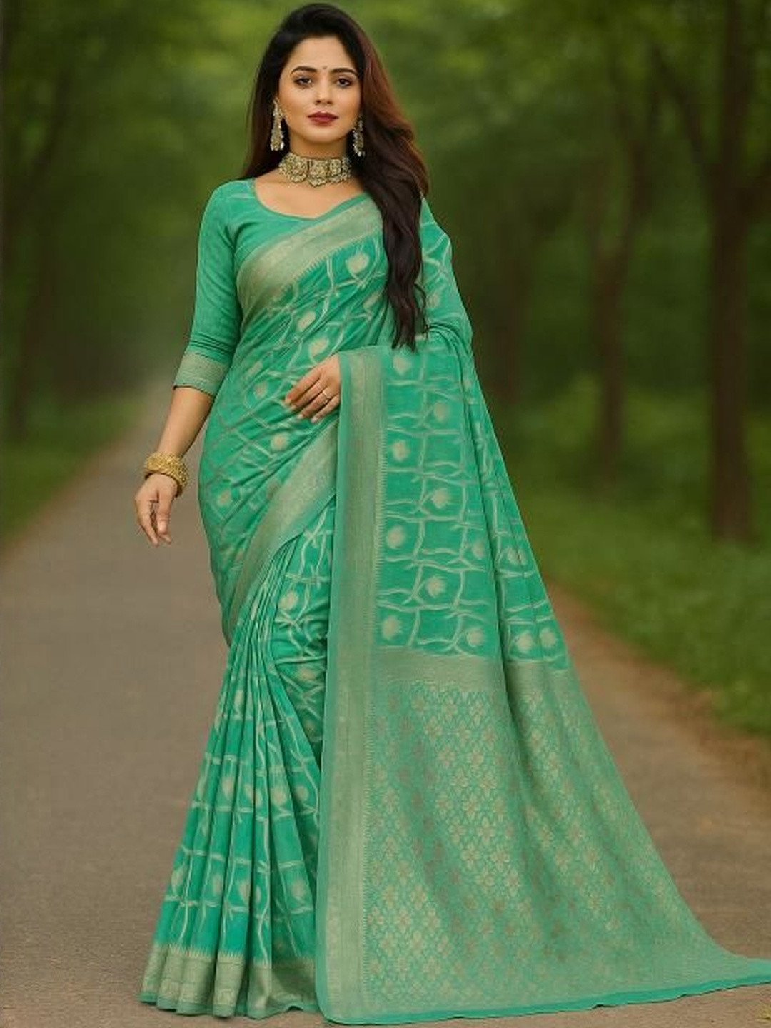 Moda Rapido Fluorescent Green Pure Cotton Woven Design Sarees