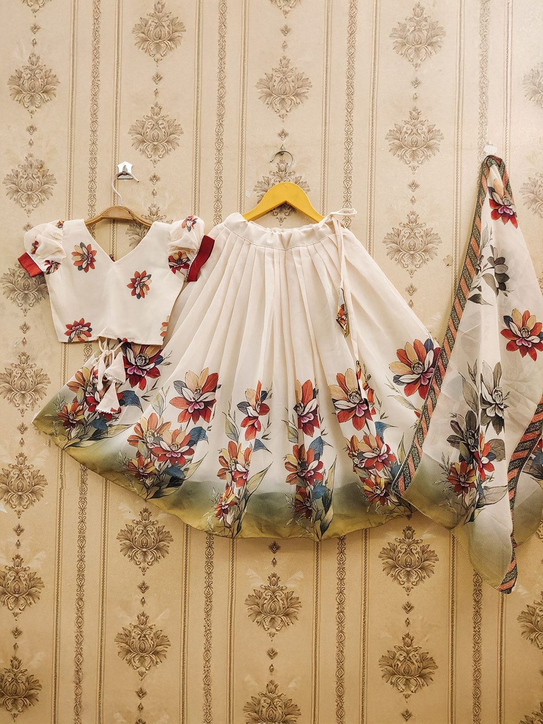 Helene Girls Floral Printed Silk Georgette Ready to Wear Lehenga & Blouse With Dupatta