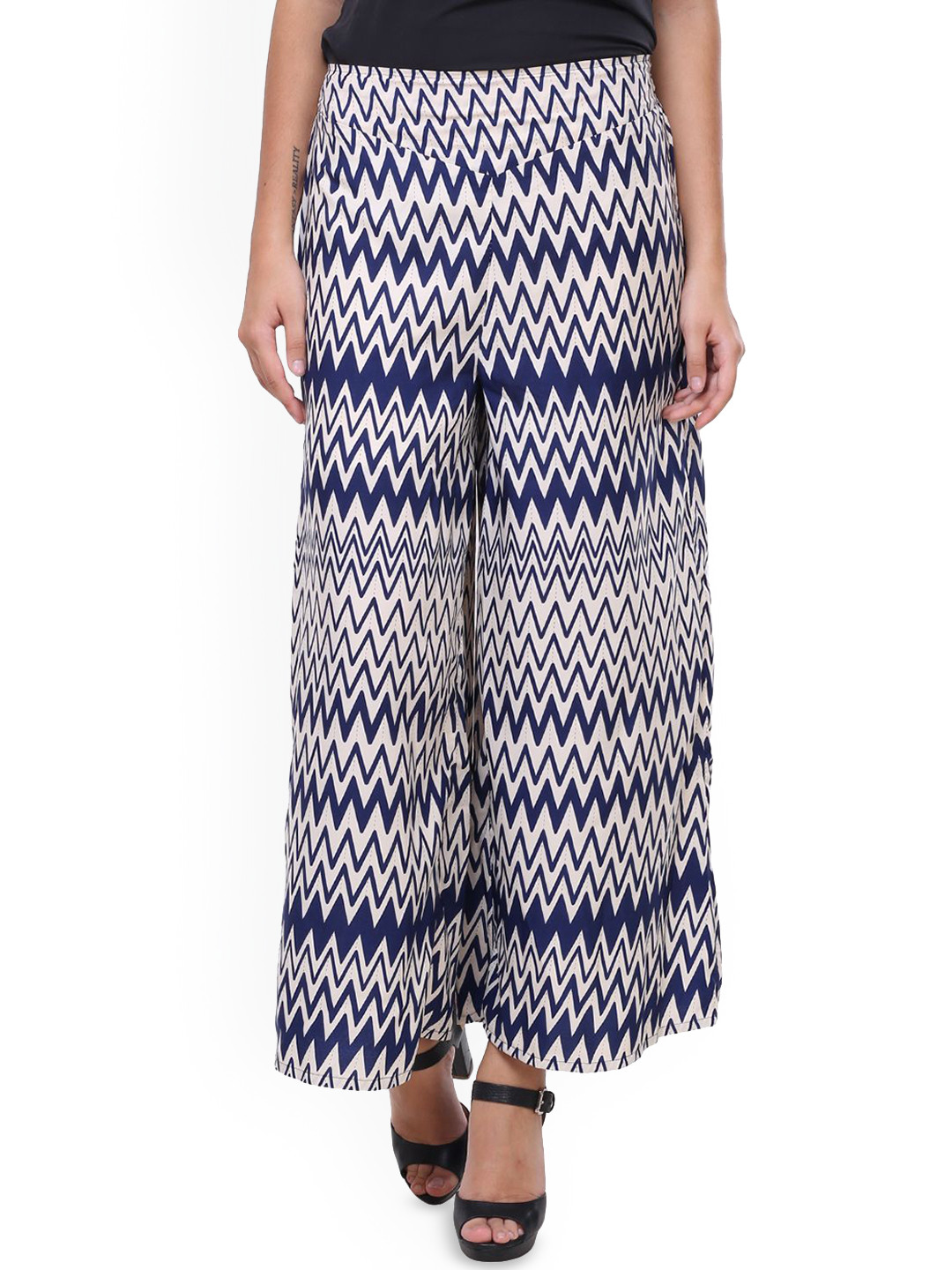 Deewa Women Zig Zag Printed Wide Leg Anti Fit Palazzo