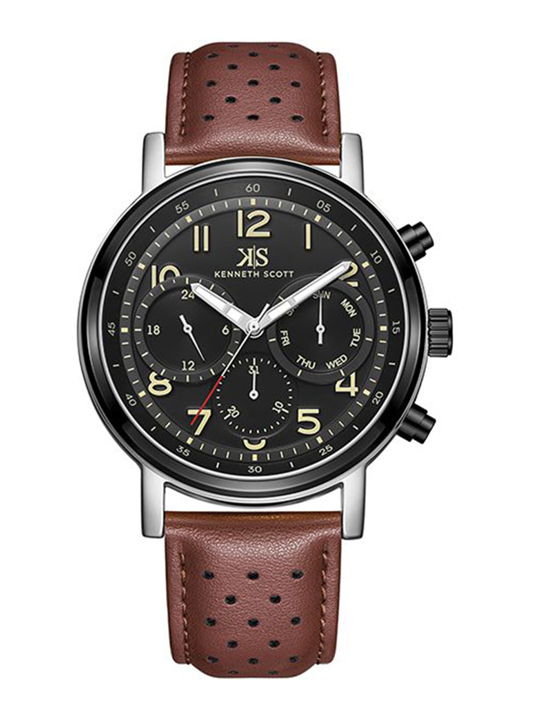 KENNETH SCOTT Men Dial & Leather Straps Analogue Watch K24119-QLDB