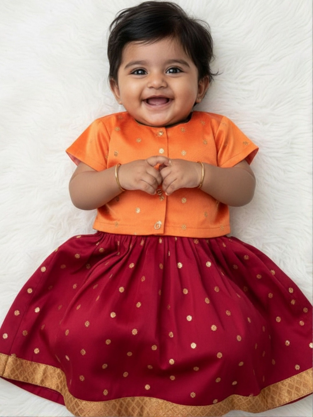 Sangria Girls Maroon Zari Lehenga and Orange Blouse Lehenga Set