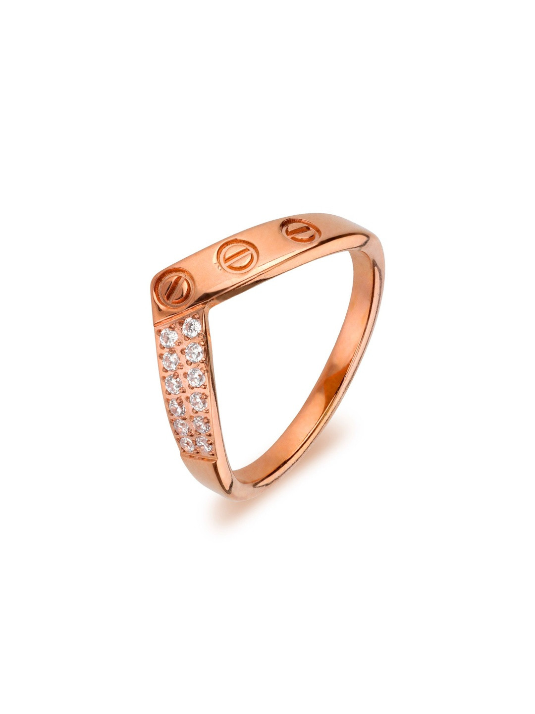 Klean & Care Women Rose Gold-Plated V-Shaped With Screw Motif Detail Finger Ring