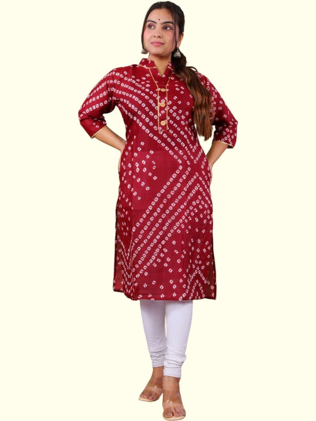 PARTH STYL FASHION Women Bandhani Printed Mandarin Collar Kurta
