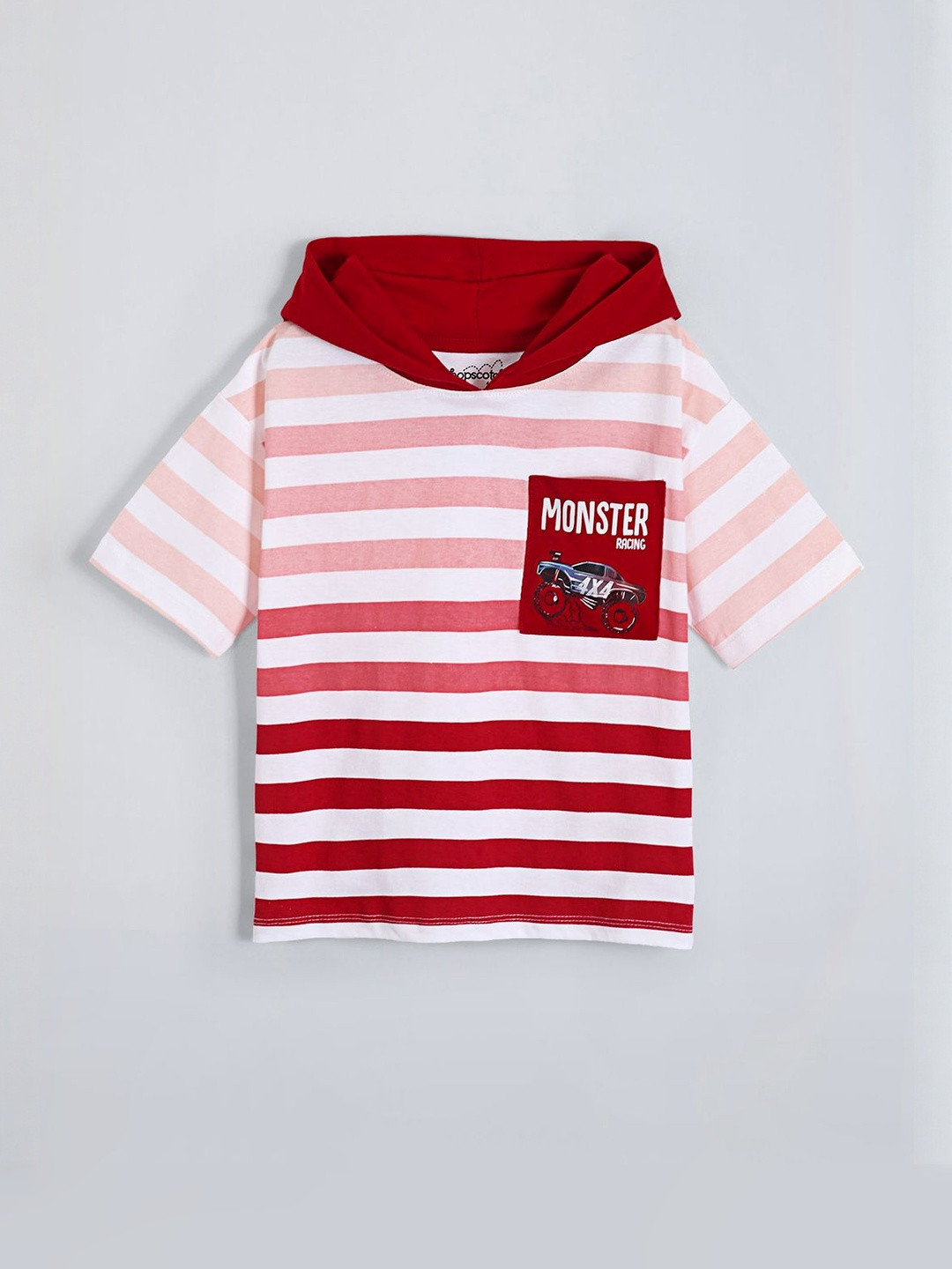 Hopscotch Pure Cotton Striped Hood Short Sleeves T-shirt