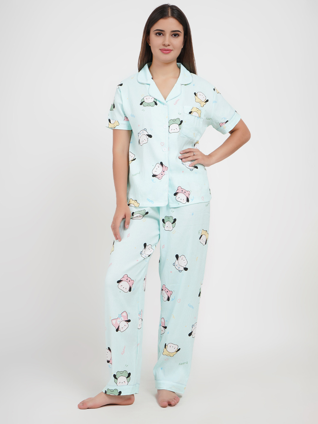 Stem Rope Conversational Printed Lapel Collar Night suit