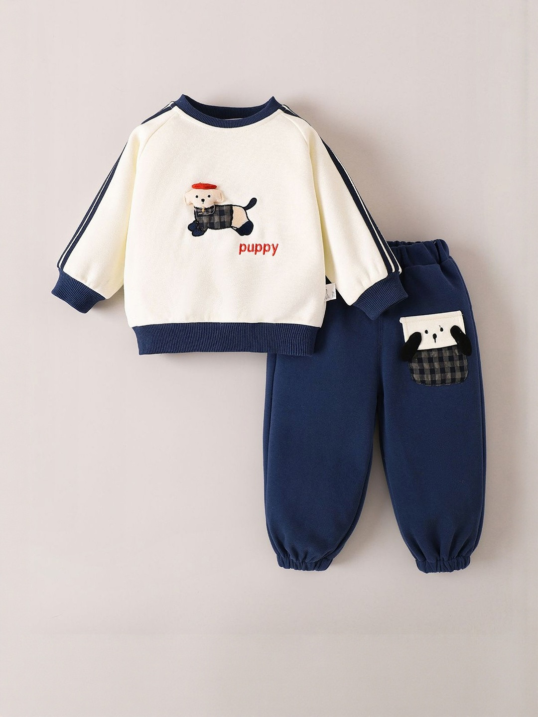 Hopscotch Boys Colourblocked Puppy Applique Casual Clothing Set