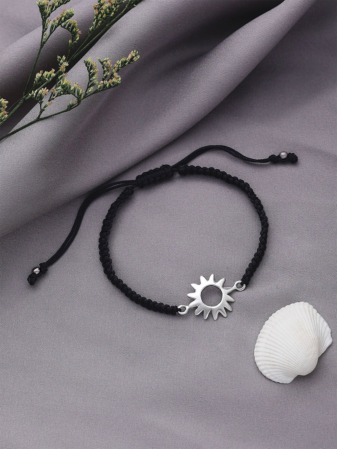 Tweov 925 Sterling Silver Rhodium-Plated Sun Design Thread Anklet