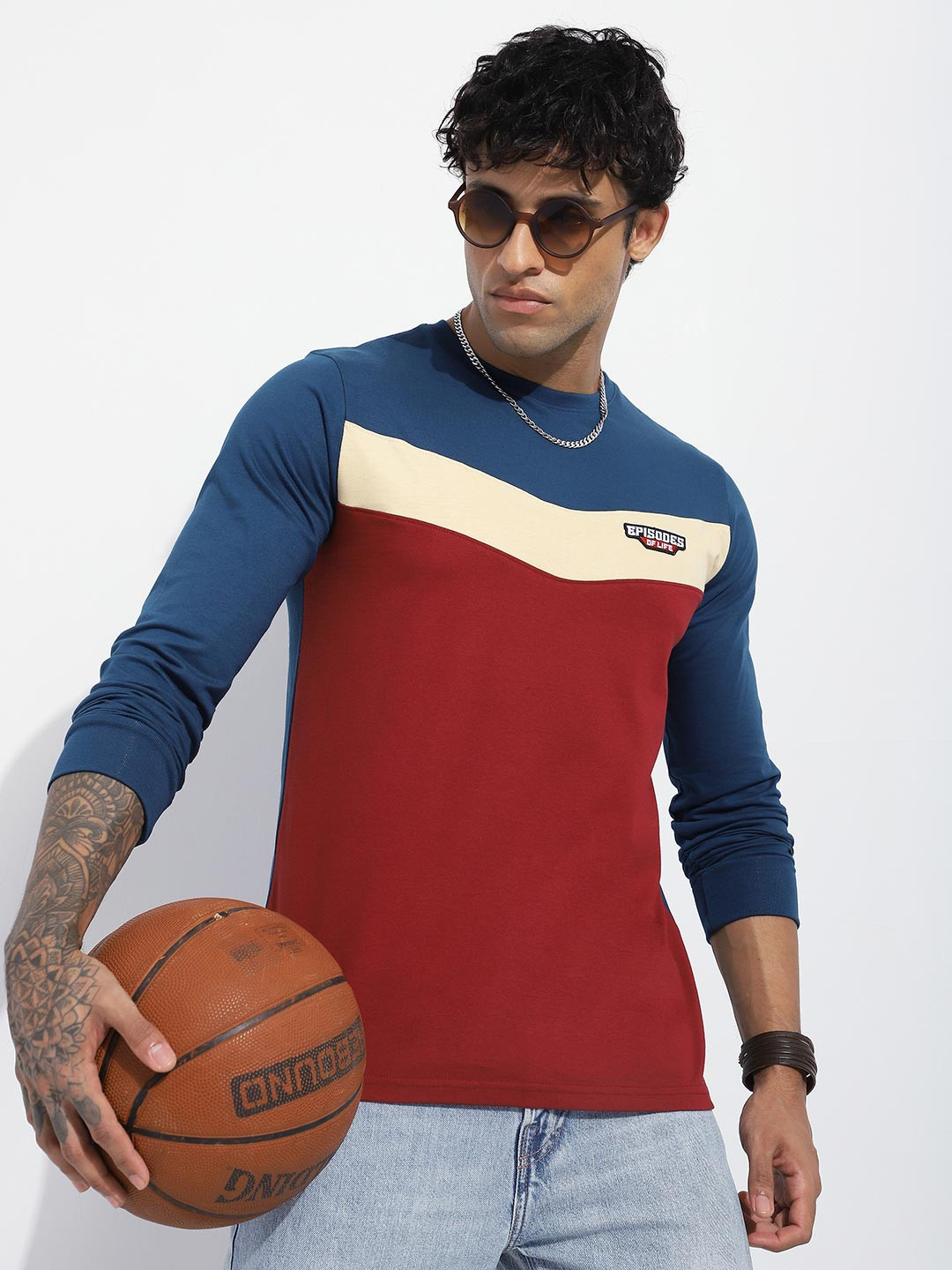 DILLINGER Men Regular Fit Long Sleeve Embroidery Badge Cut & Sew Tshirt