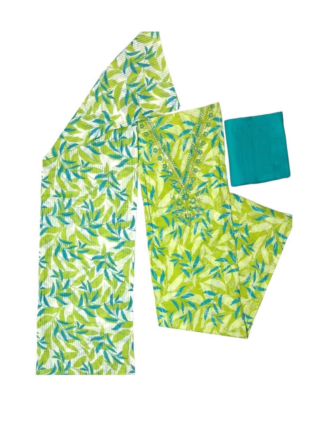 AVNI FASHION Women Sea Green Printed Pure Cotton Unstitched Dress Material