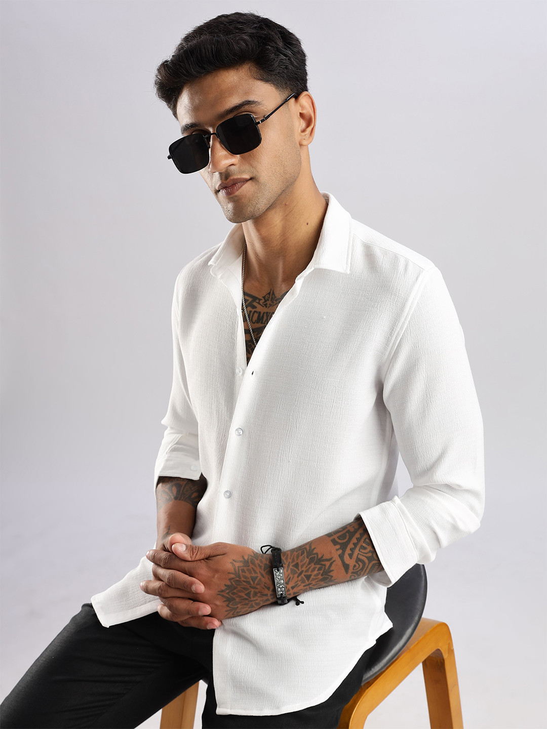 NEVER NEUD Men Air Like Linen Vintage Regular Slim Fit Casual Shirt