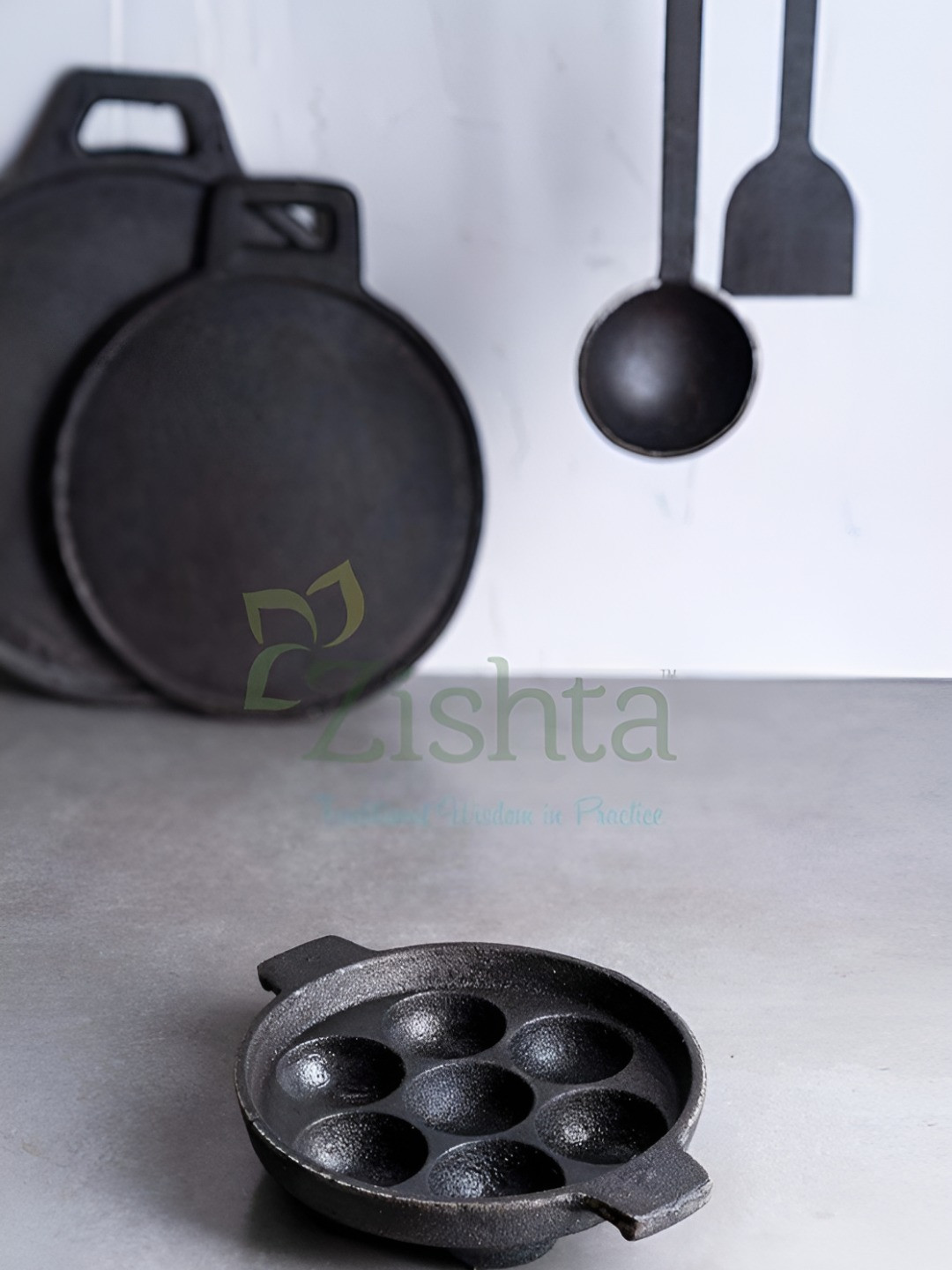 zishta Black Cast Iron Easy to Clean Appam Patra