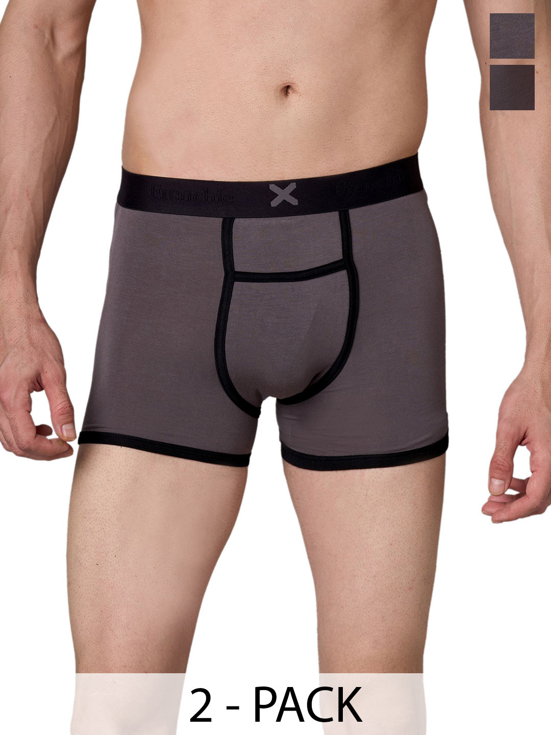 FRENCHIE Pack Of 2 Mid-Rise Moisture Wicking Trunks FR-MI-TR-HYPE-1X5-CRGRY-S-PO2