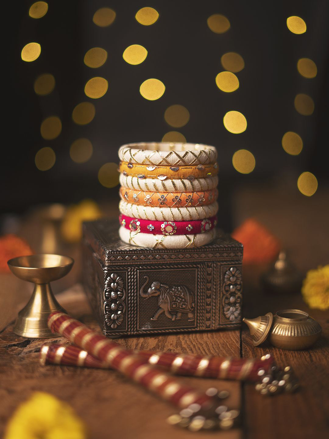 Taasha Craft Set Of 7 Thread Work With Mirror Design & Sequenced Bangles