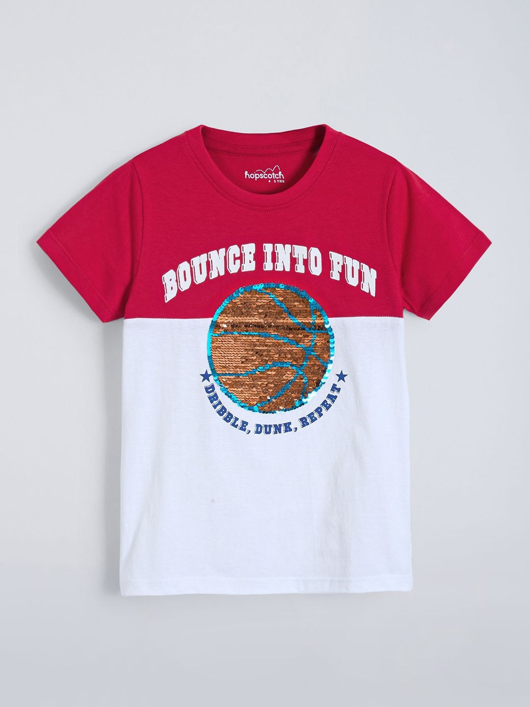 Hopscotch Boys Typography Reversible Sequin Basketball Cotton T-shirt