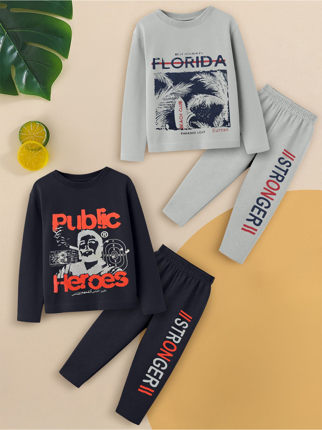 INDIA FASHION FAB Kids Pack Of 2 Printed Long Sleeves T-shirt With Trouser