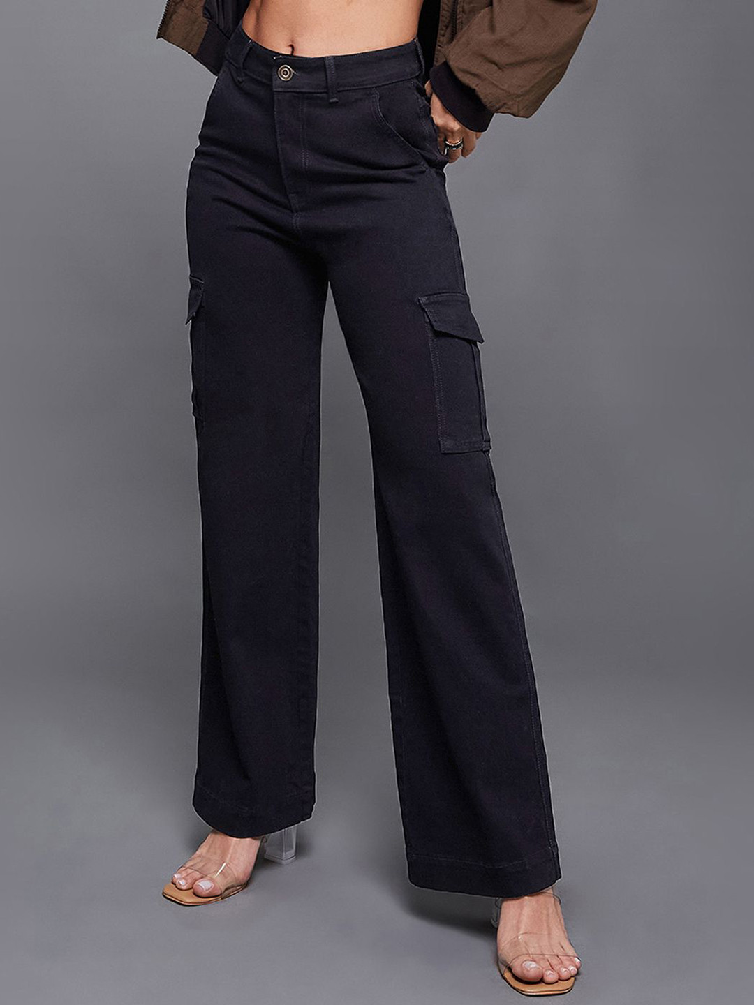 Miss Chase Women Rock Pigeon  Wide Leg High-Rise Cargo Styles Stretchable Jeans