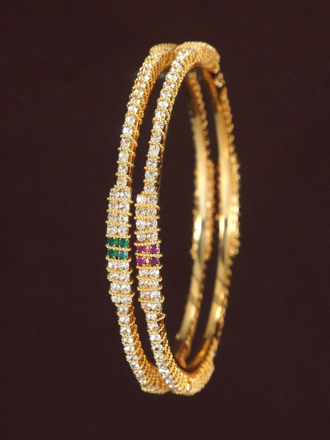 SISORA Set Of 2 Gold-Plated Zircon Stones Studded Bangles