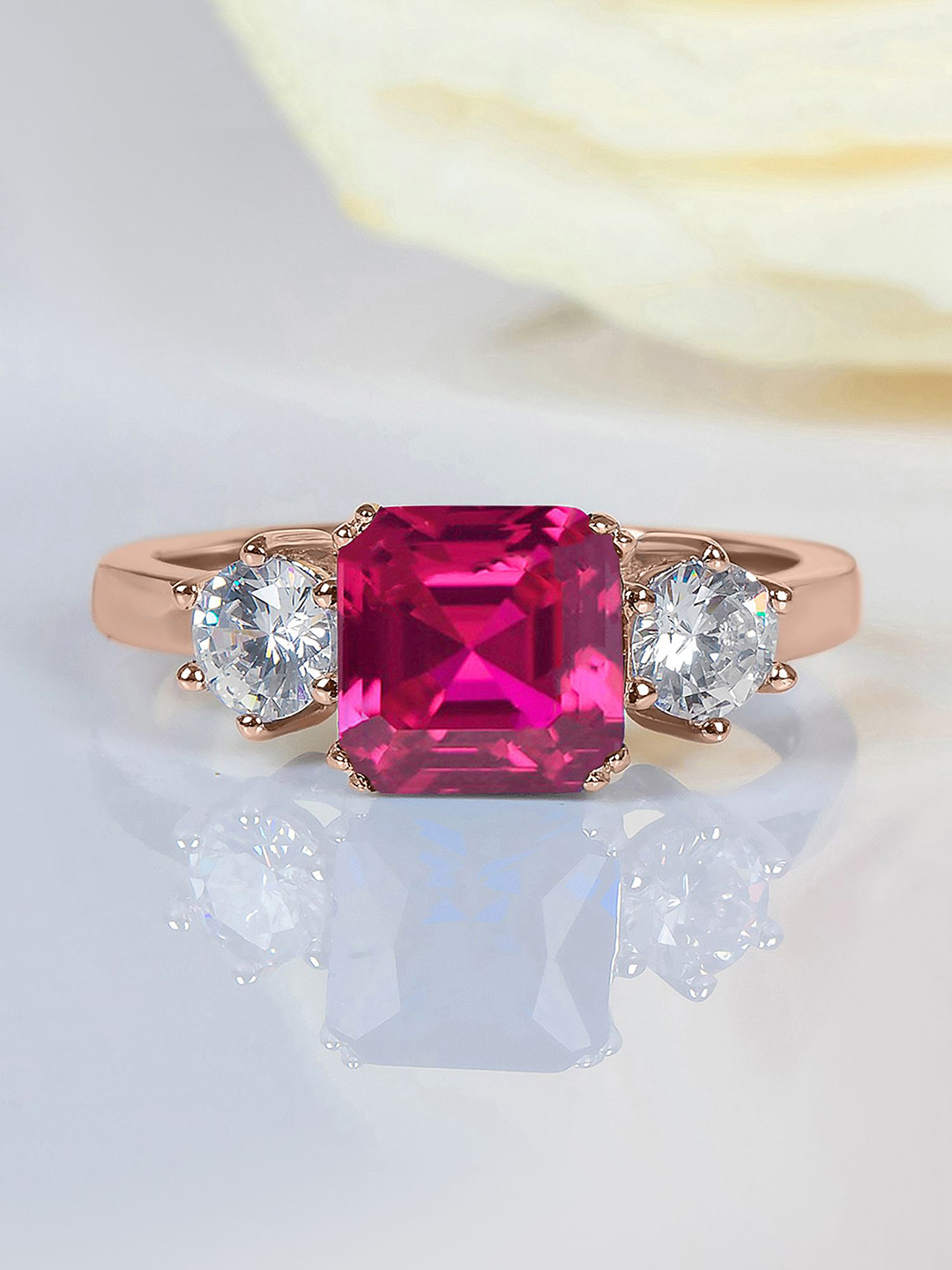 Ornate Jewels 925 Sterling Silver 18K Rose Gold Plated Ruby Studded Ring