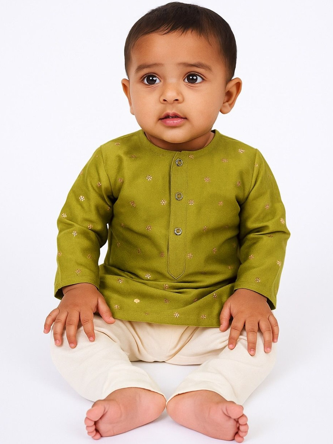 Sangria Boys Pure Silk Green Zari Kurta Pyjama Kurta Set