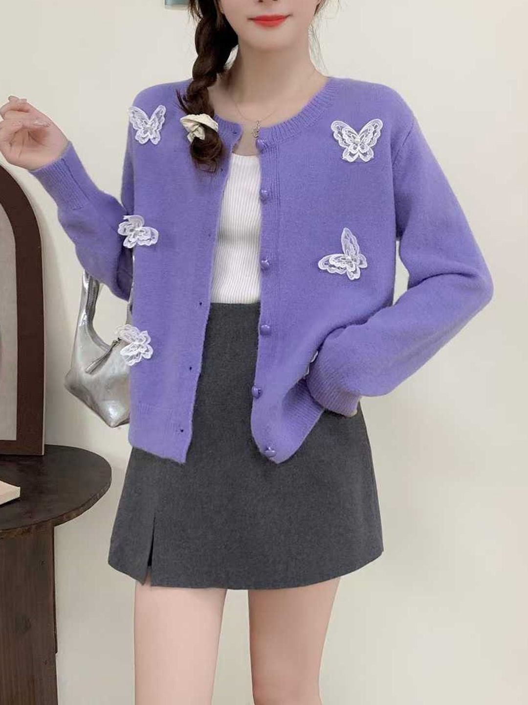 StyleCast Women Round Neck Long Sleeves Conversational Cardigan